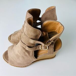 Qupido Shoes Boots Ankle Suede Open Toe Tan 7